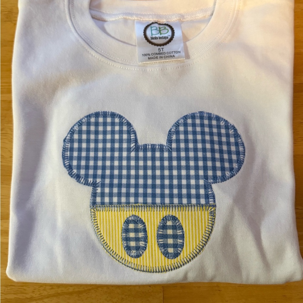 BB Kids White and Blue Gingham Mouse Tee